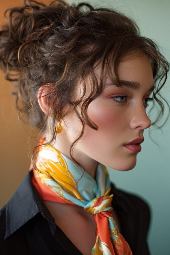 Curly Low Bun with Scarf