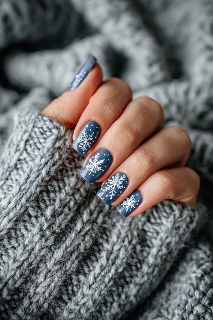Denim Blue with White Snowflake Accents
