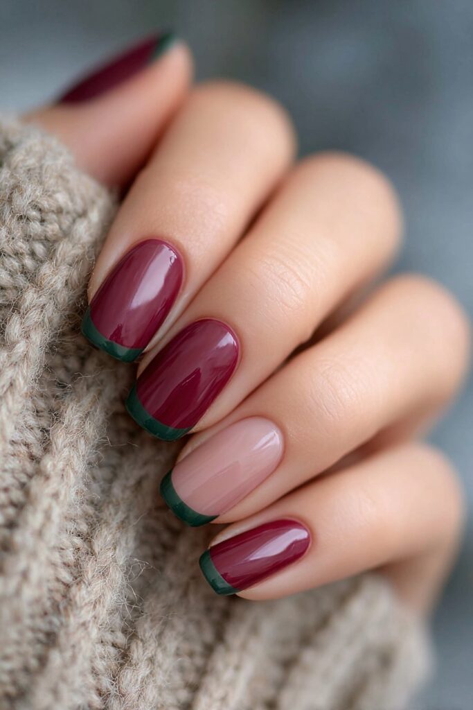 Matte and Glossy Contrast French Tips