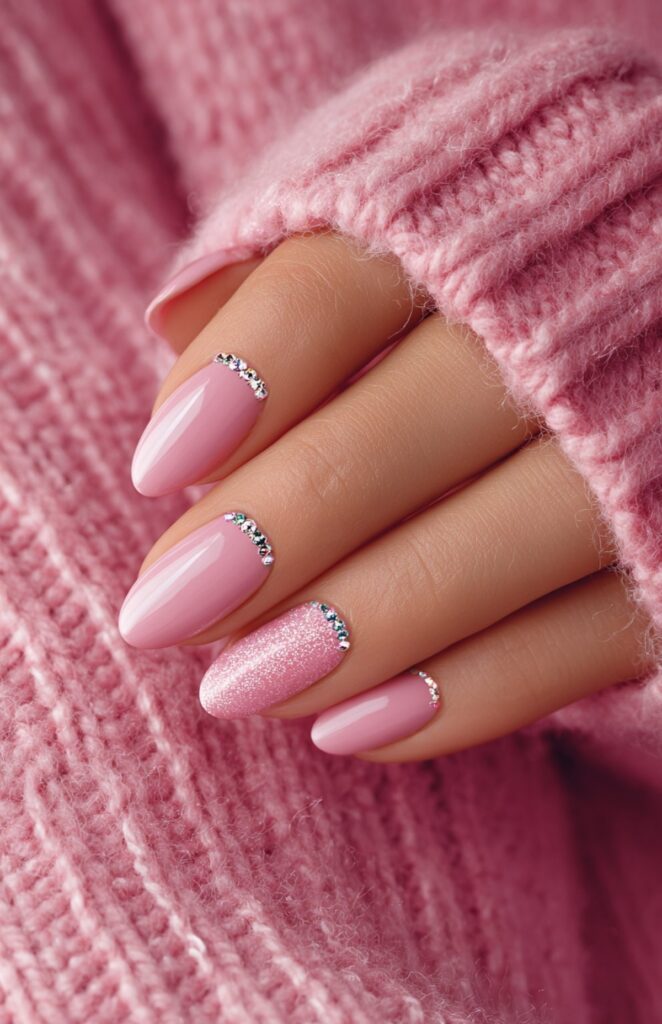 Pink Rhinestone Embellished Nails