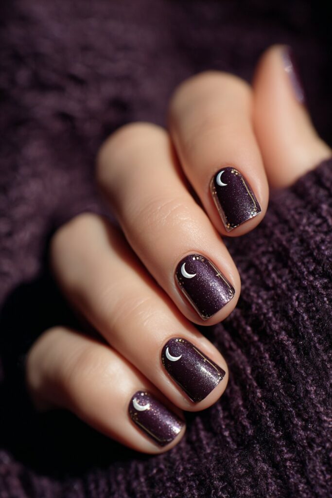 Purple Crescent Moon Nails