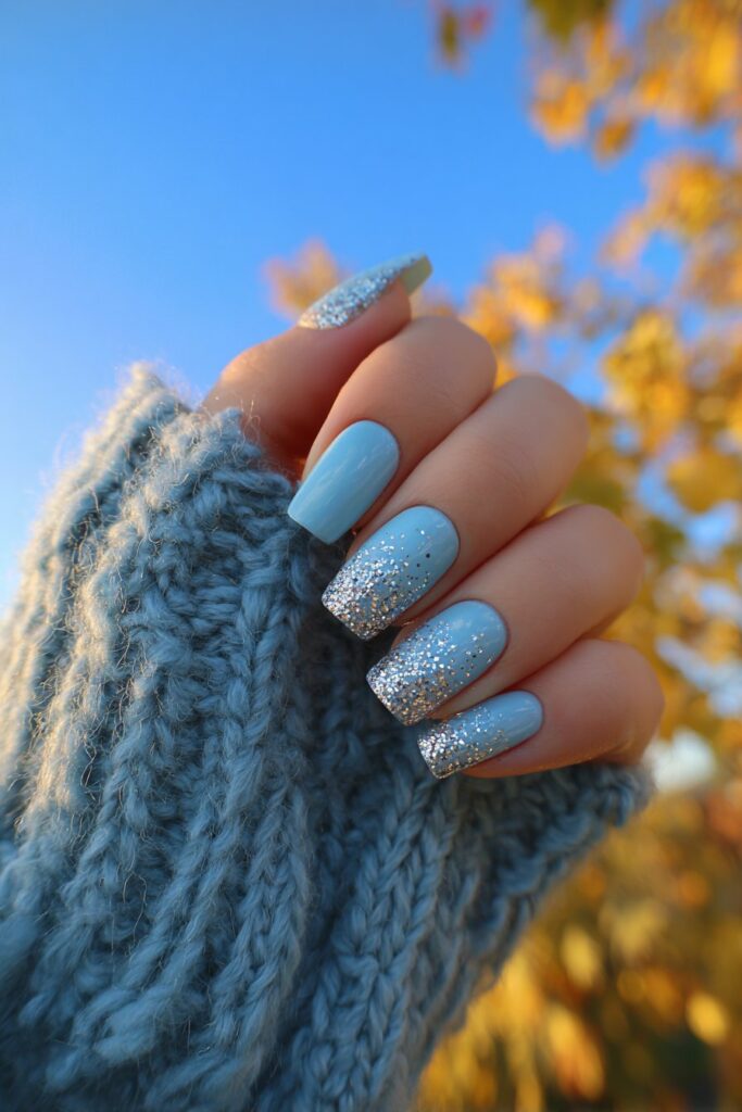 Sky Blue with Silver Glitter Gradient