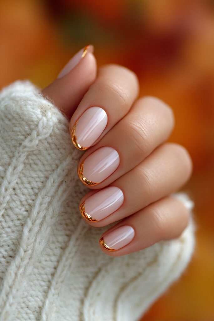 Thin Gold-Lined Autumn French Tips