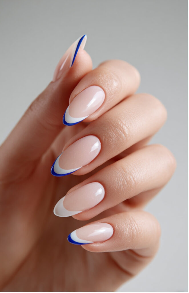 Classic French Tips with Blue Accents