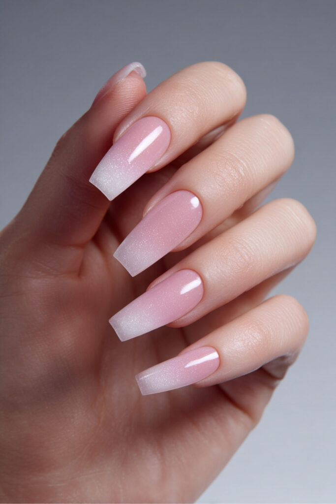 Glitter-Tipped Pink and White Ombre