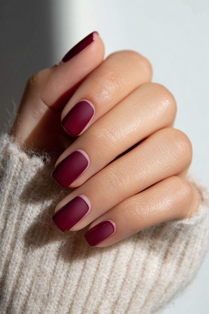 Matte Burgundy French Manicure
