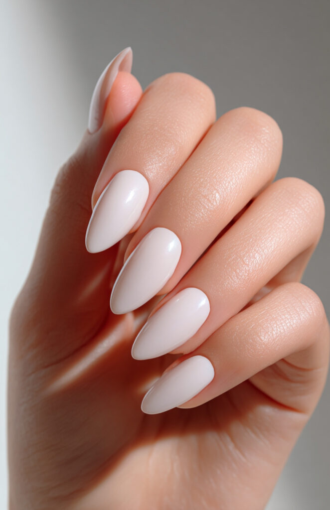 Milky White Almond Nails