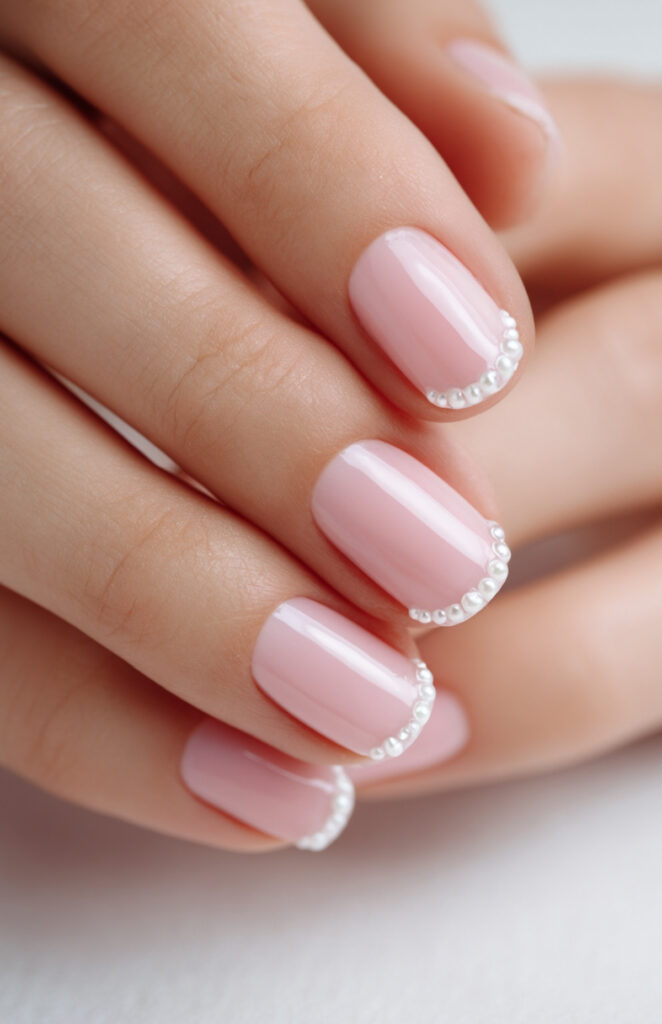 Pink French Tips with Micro Pearls