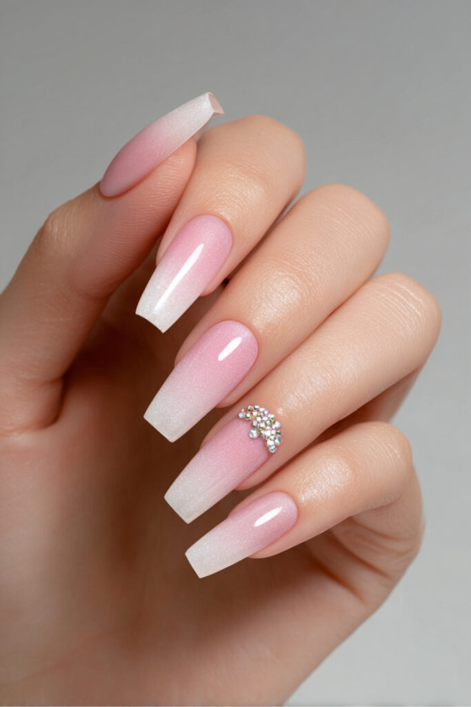 Pink and White Ombre with Rhinestone Accents