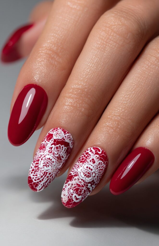 Red with White Lace Details