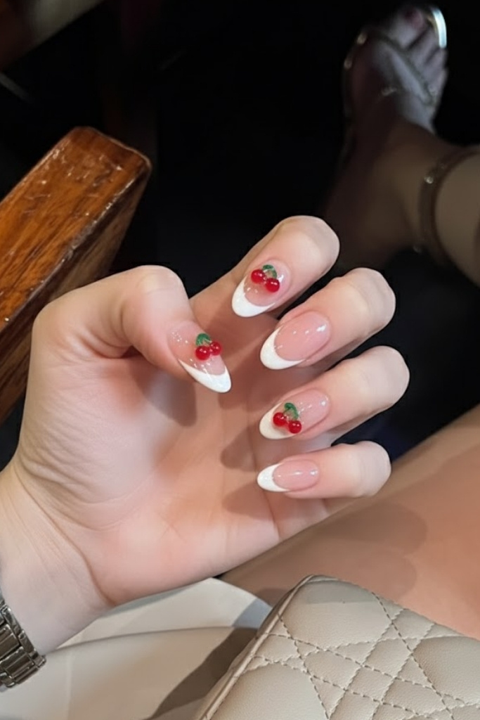 3D Cherry Charm French Tips