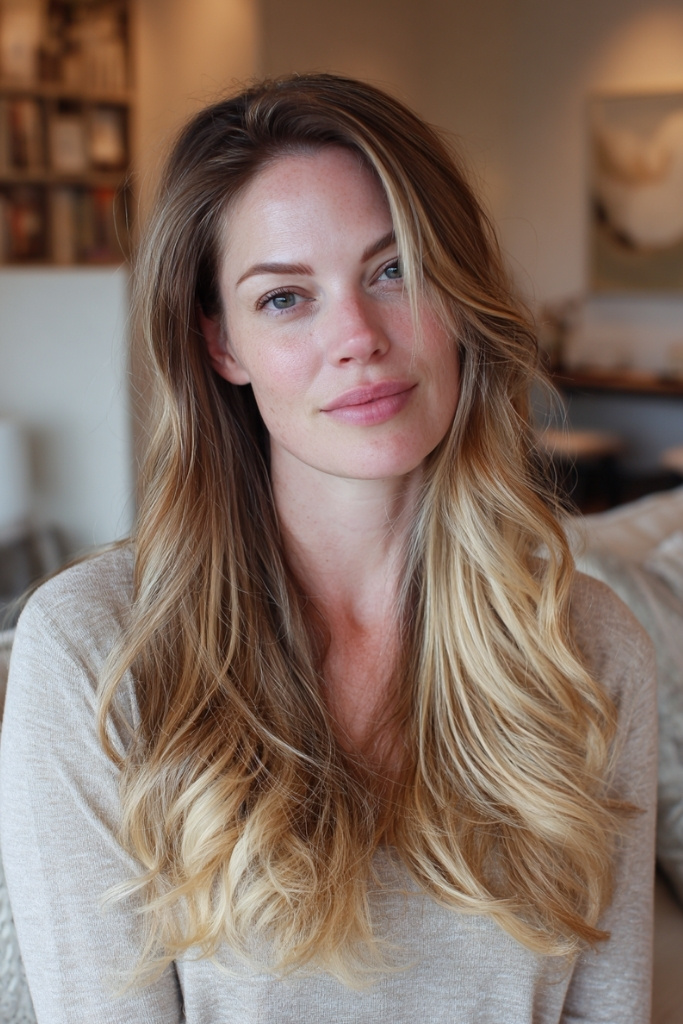 Balayage-Enhanced Long Layers with Face Framing