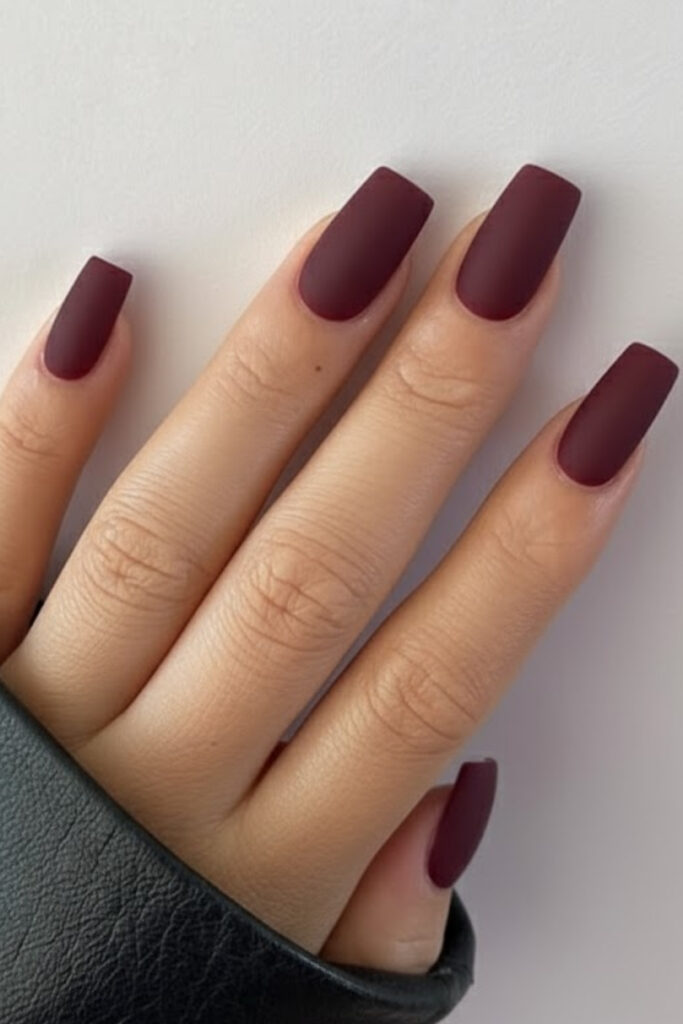 Burgundy Matte Coffin Nails