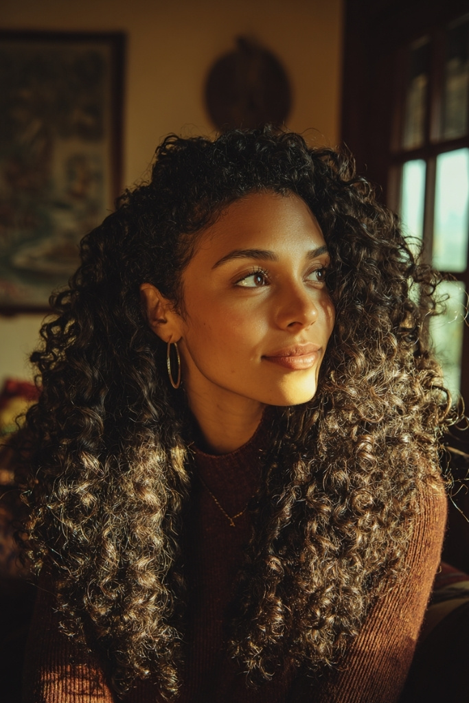 Curly Long Layers with Face Framing Definition