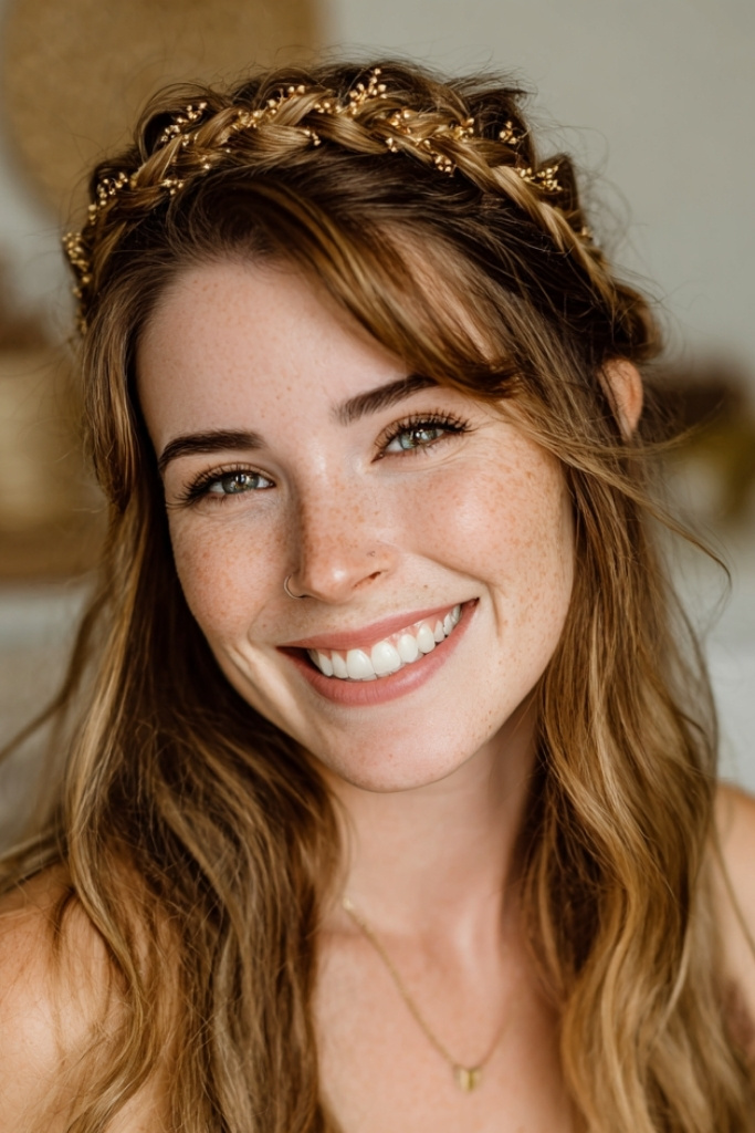 Curtain Bangs with Braided Crown