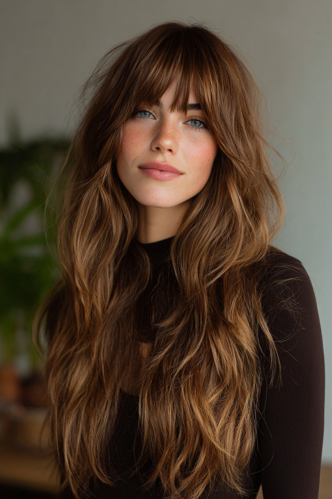 Curtain Bangs with Long Shag Haircut