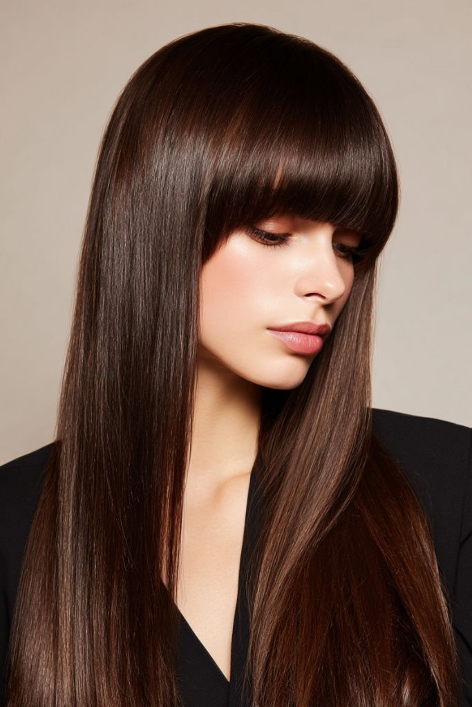 Curtain Bangs with Long Sleek Straight Hair