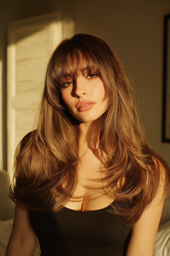 Dramatic Face Framing Curtain Bangs with Layers