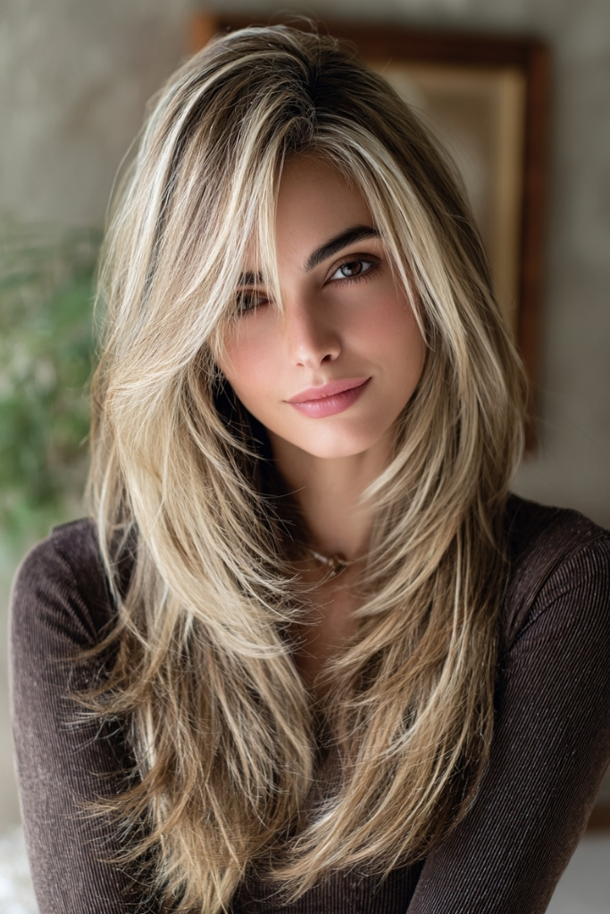 Long Layers with Textured Face Framing for Round Faces