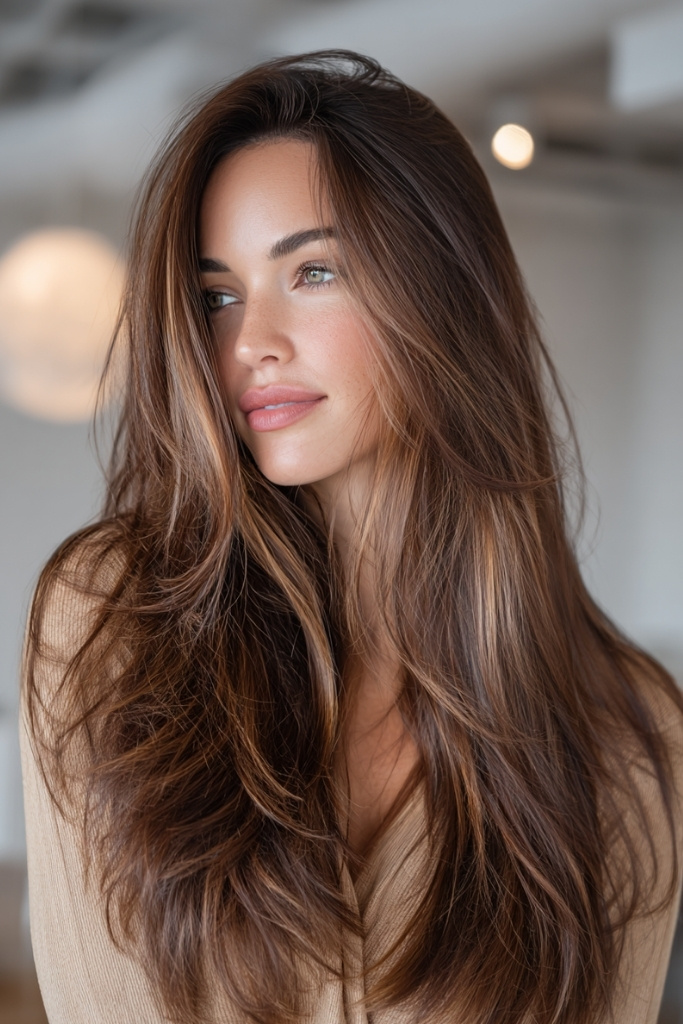 Long Layers with Wispy Face Framing for Fine Hair