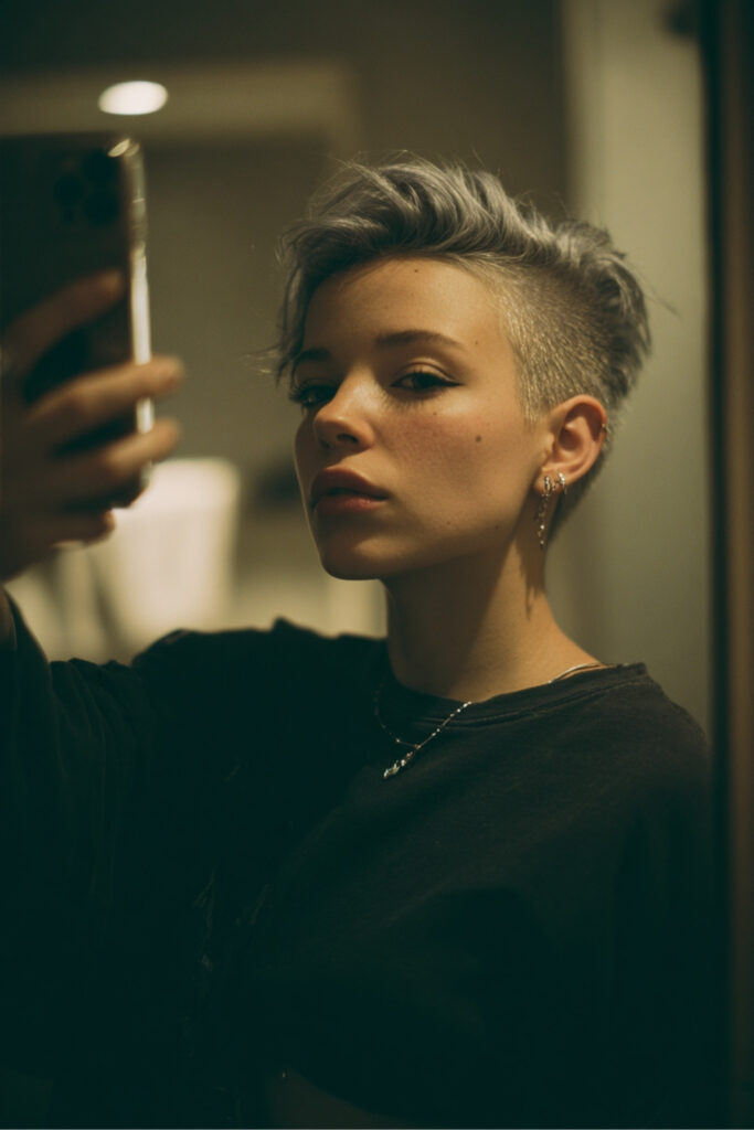 Blunt Salt and Pepper Midi Cut with Bangs