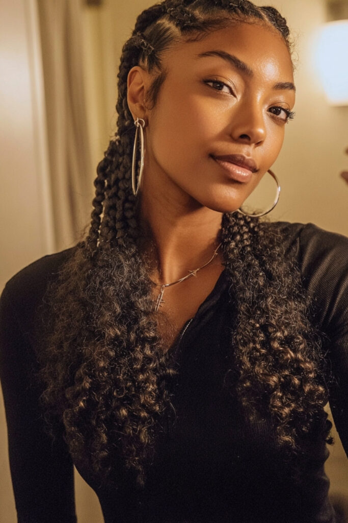 Braided Mohawk with Curly Cascade