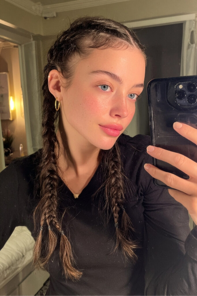 Classic Half Moon Braids with Clean Center Part