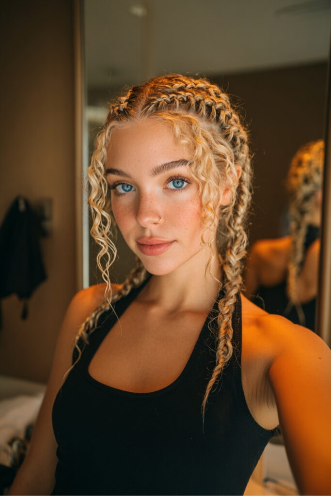 Cornrow Half-Up with Curly Ends