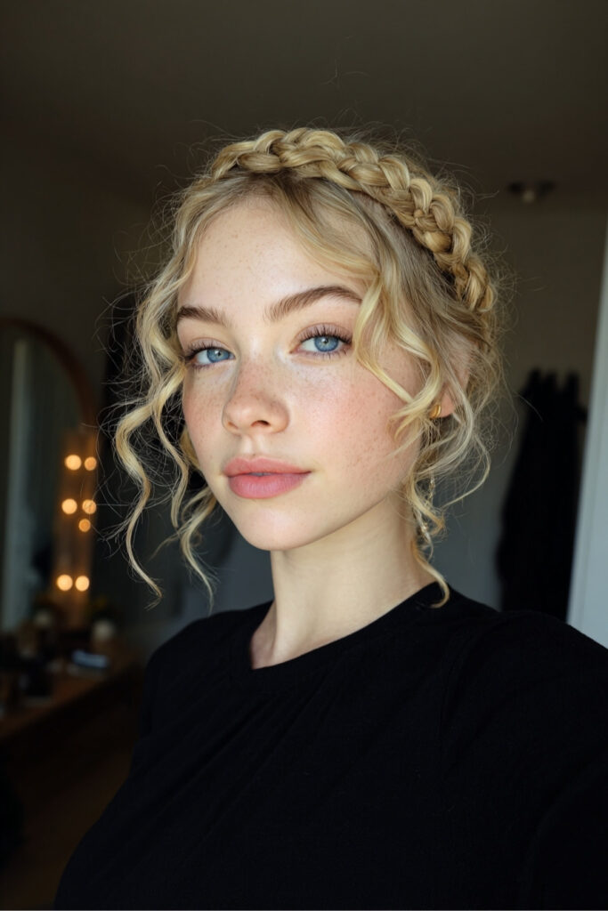 French Braided Mohawk with Curly Ends