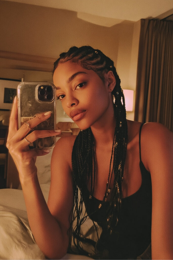 Half Moon Side-Swept Braids with Beaded Accents