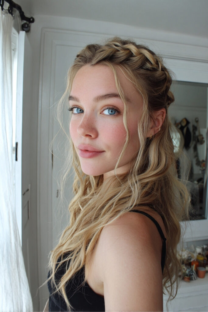 Half-Up Box Braids with Cascading Curls