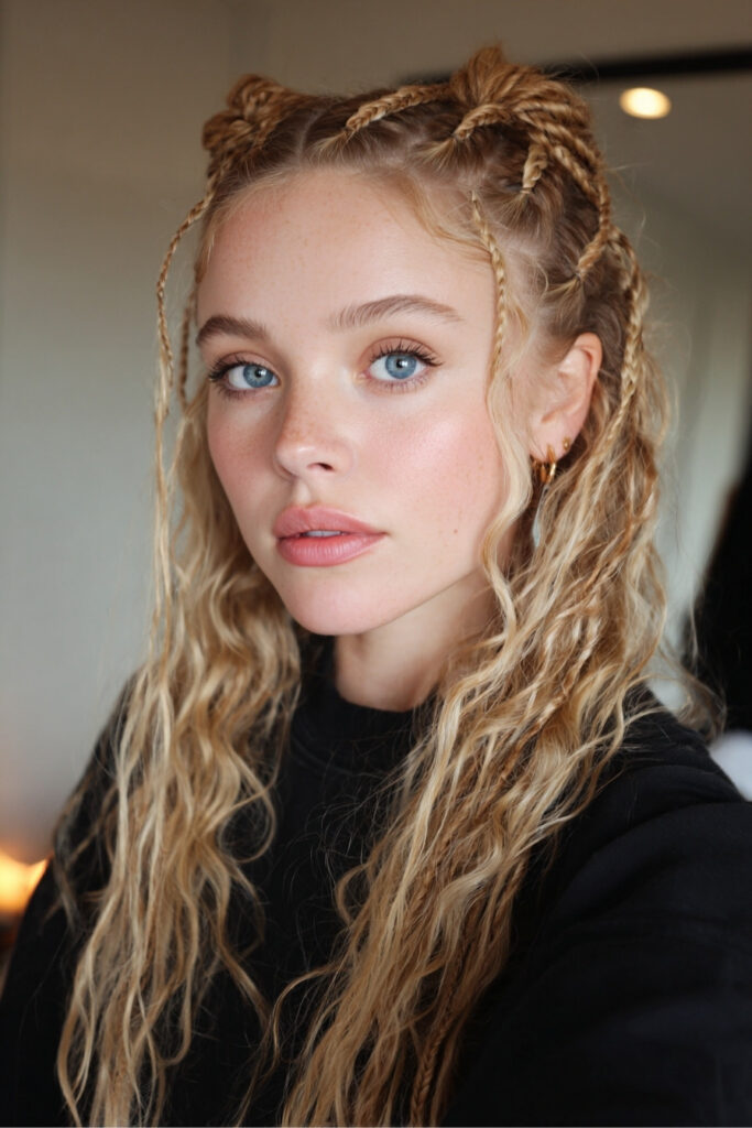 Halo Braid with Curly Center