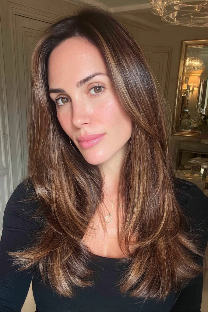 Rich Caramel Bronde with Face-Framing Highlights