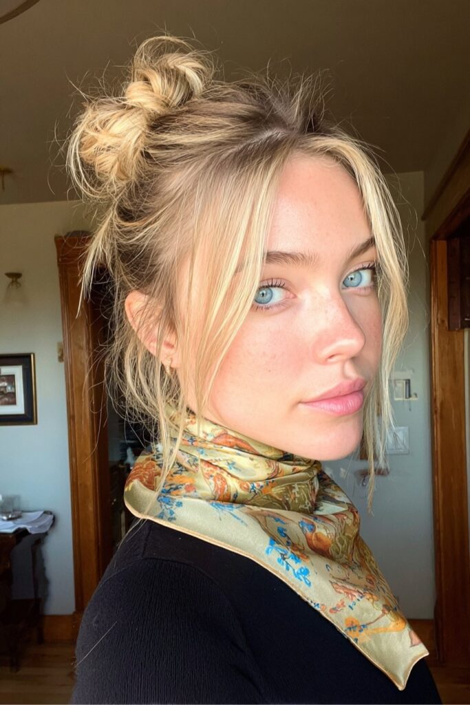 Scarf-Wrapped Low Bun