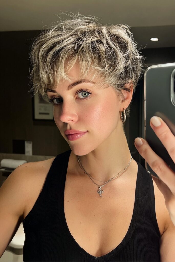 Textured Pixie with Silver Highlights