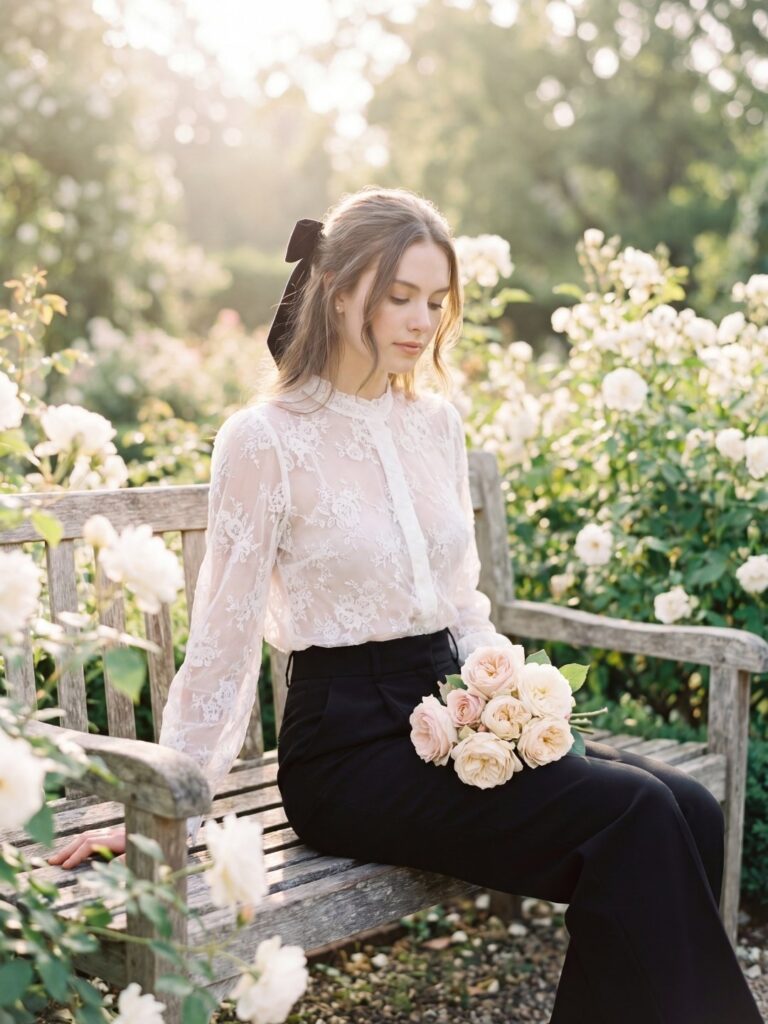 Sheer Lace Coquette Blouse