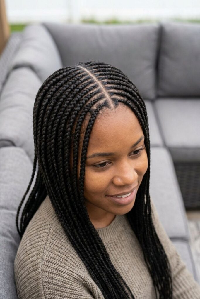Clean Middle-Part Feed-in Braids