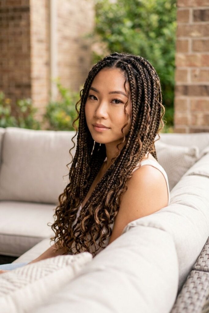Goddess Box Braids with High-Shine Gloss