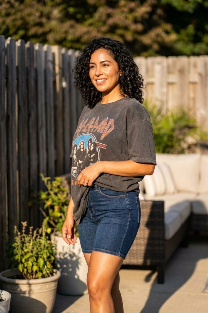 Oversized Graphic Tee & Denim Biker Shorts