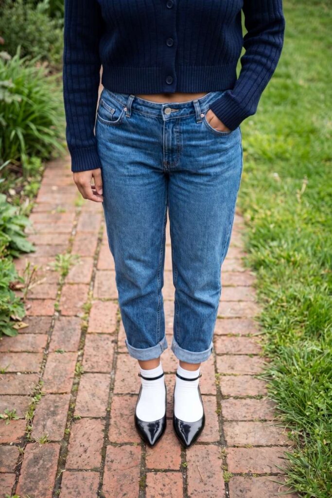 Pointed Ballet Flats & Cropped Cardigan