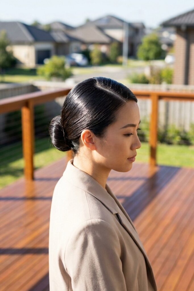Sleek Low Bun with Deep Side Part
