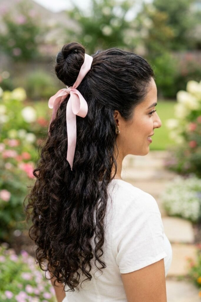 Snatched Half-Up Ribbon Bun