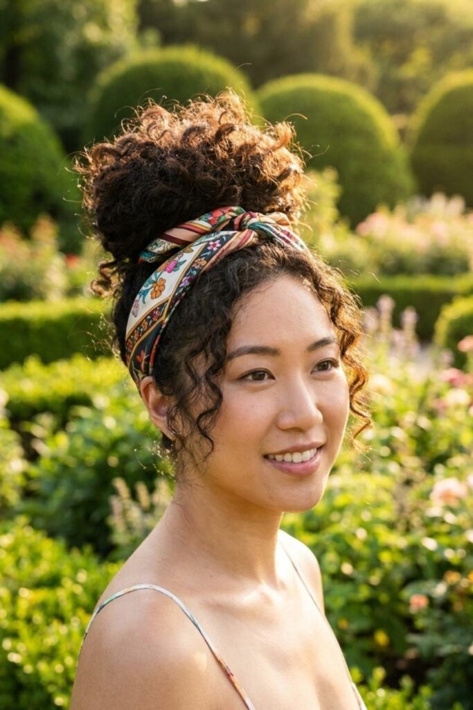 The Pineapple Updo with a Printed Scarf