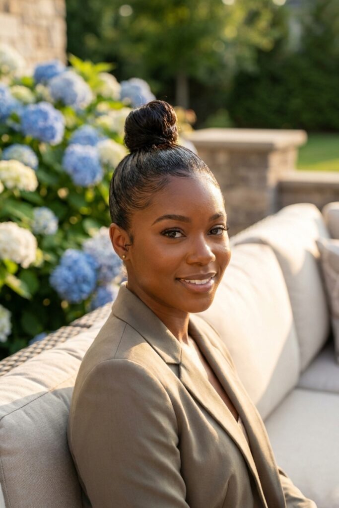 The Sculpted Wet-Look Topknot